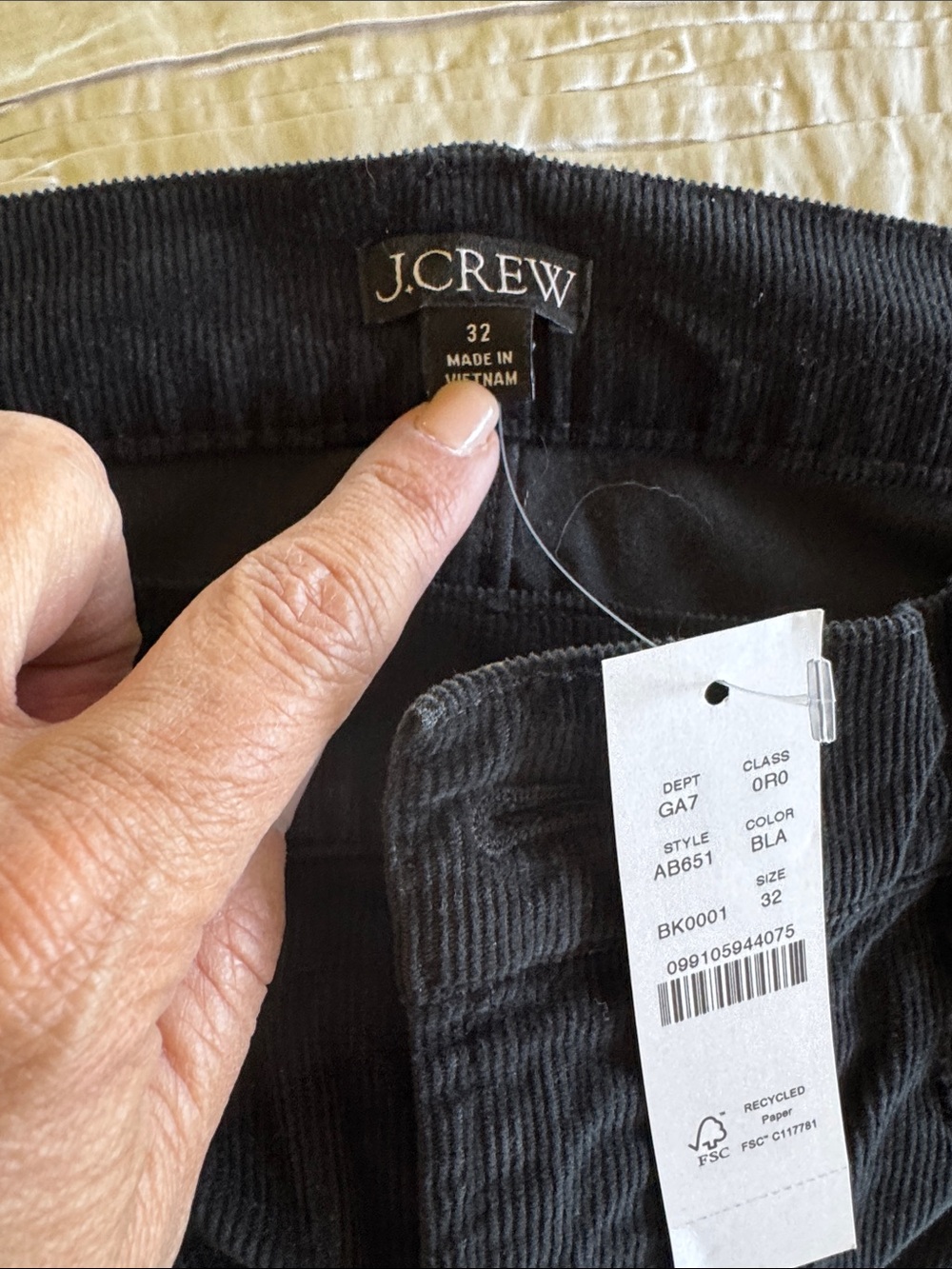J. Crew Black Corduroy Trousers